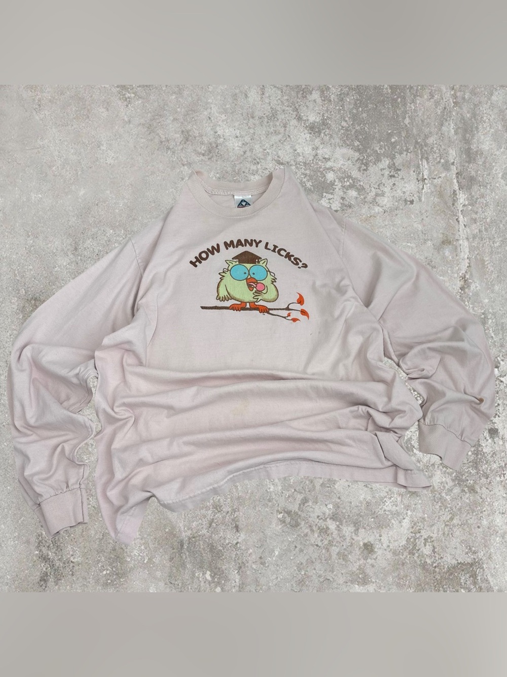 Vintage Tootsie Pop Candy How Many Licks Does it Take Owl Light Pink Long Sleeve